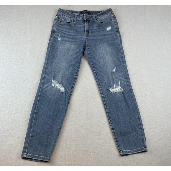 Judy Blue Womens Sz 28 Relaxed Fit Straight Leg Jeans Medium Distressed - Picture 1 of 13